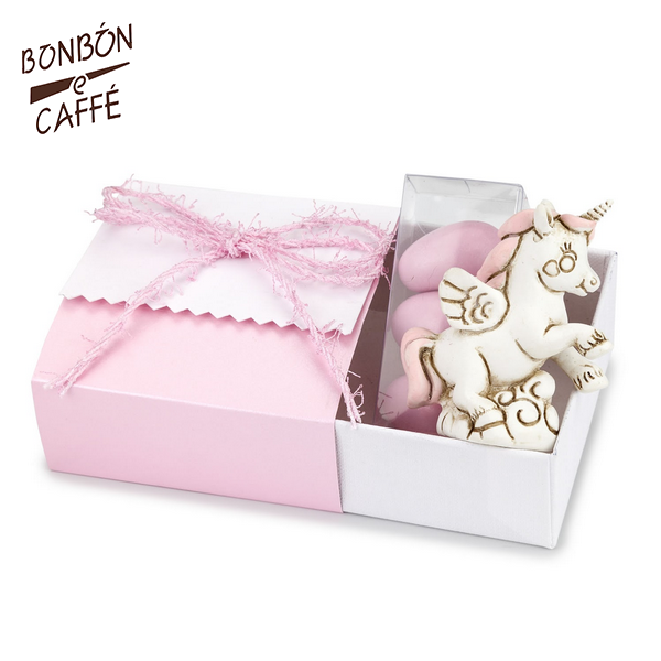 Bomboniera con confetti, BATTESIMO-NASCITA scatolina ROSA con statuett –  Bon Bon e Caffè