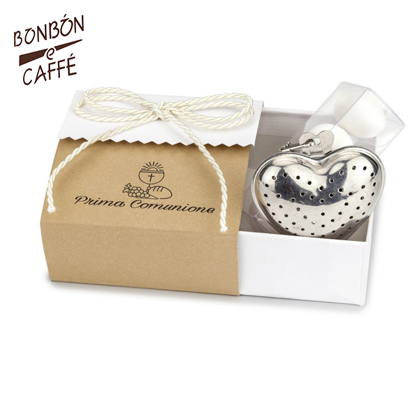 Bomboniera con confetti, COMUNIONE scatola con INFUSORE CUORE – Bon Bon e  Caffè