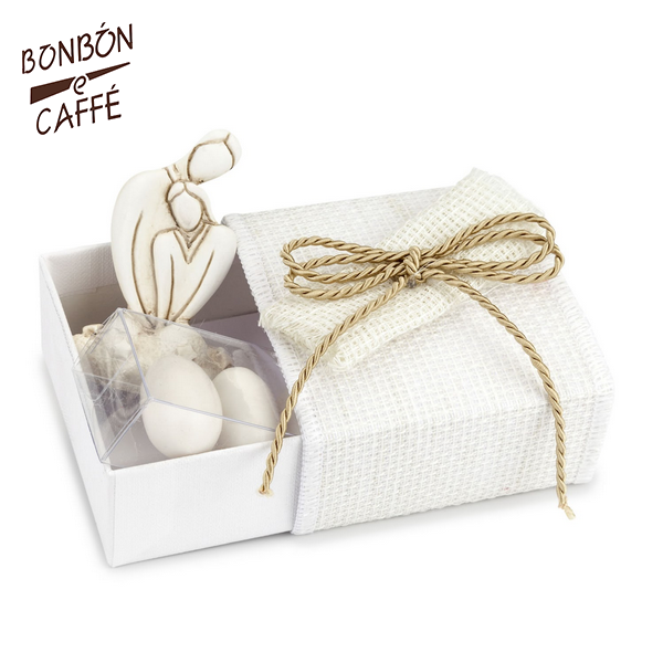 Bomboniera con confetti, NOZZE scatola con statuetta SPOSI – Bon Bon e Caffè